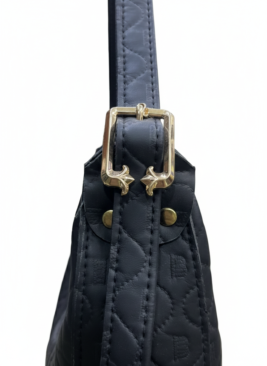 Elegant Moon Bag with Golden Accents and Stylish Scarf – The Ultimate Fashion Accessory