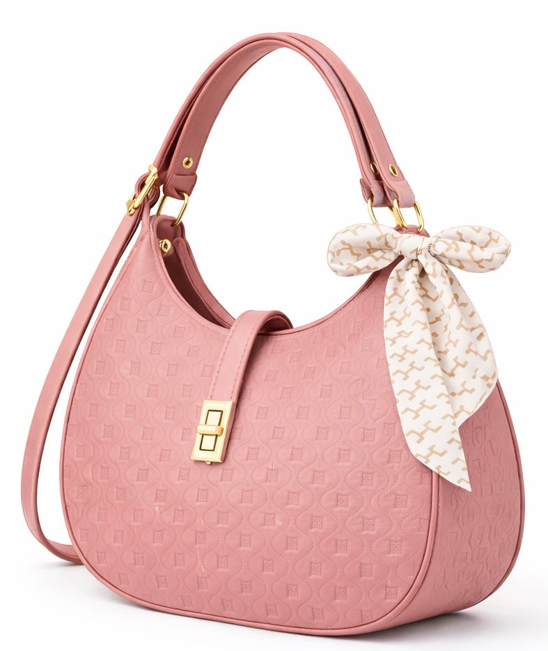 Elegant Moon Bag with Golden Accents and Stylish Scarf – The Ultimate Fashion Accessory