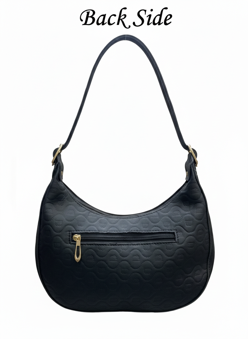 Elegant Moon Bag with Golden Accents and Stylish Scarf – The Ultimate Fashion Accessory