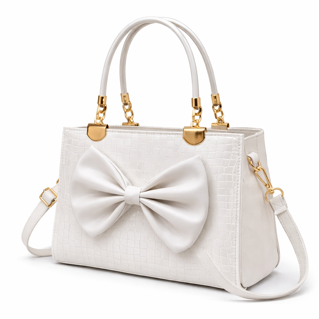 Elegant Silver Bow Handbag with Gold Accents – Perfect for Every Occasion