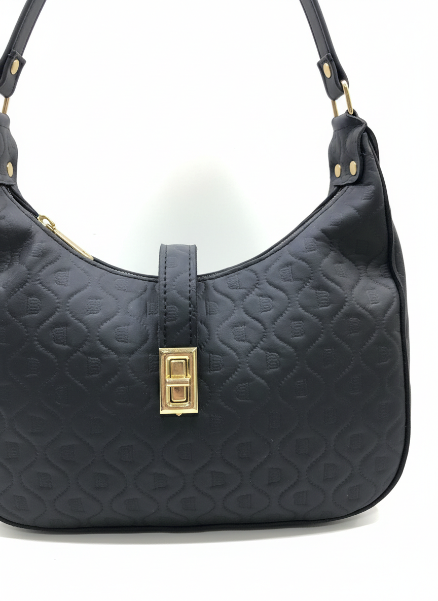 Elegant Moon Bag with Golden Accents and Stylish Scarf – The Ultimate Fashion Accessory