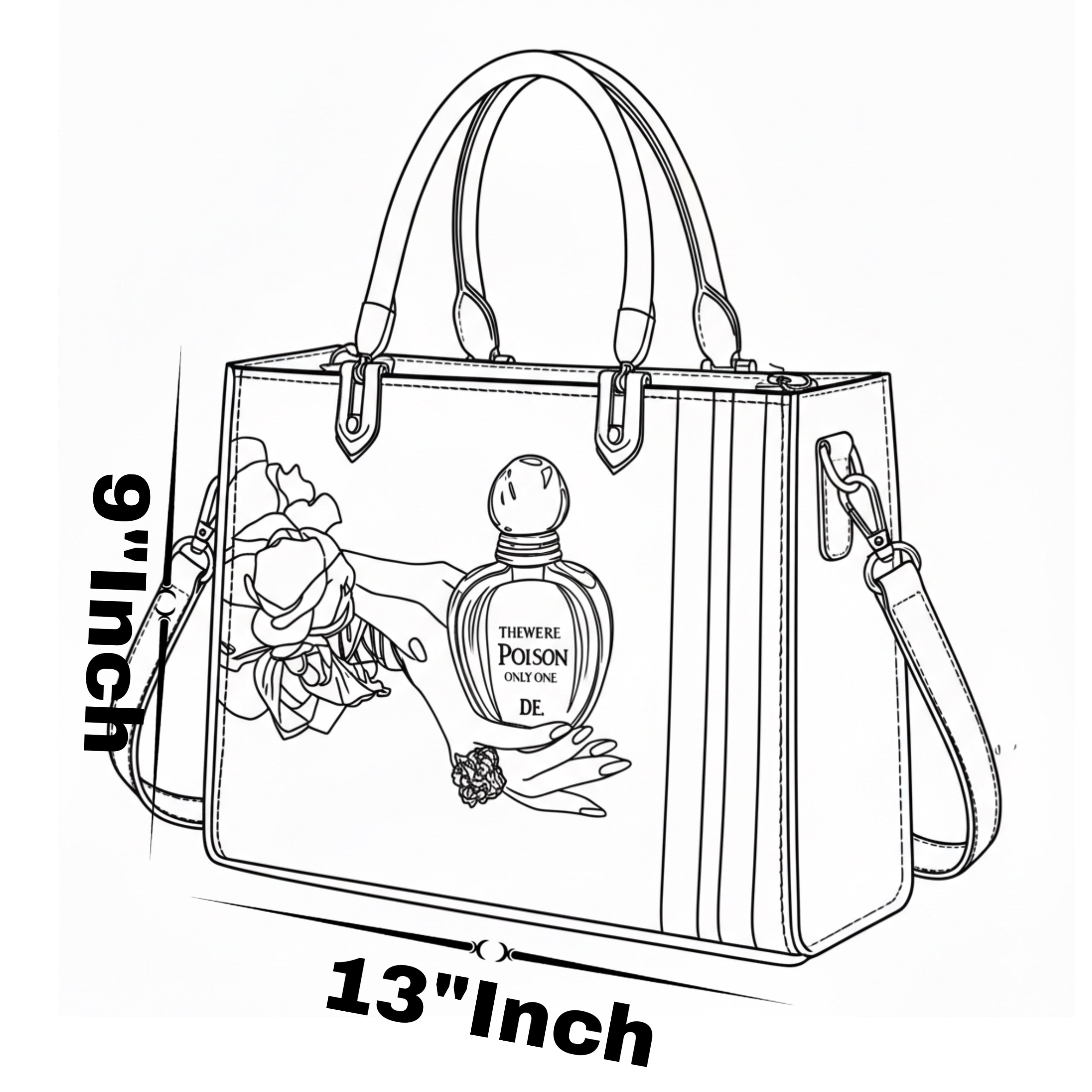 Black and Pink Handbag with Vintage Perfume Design – A Fashionable Statement Piece