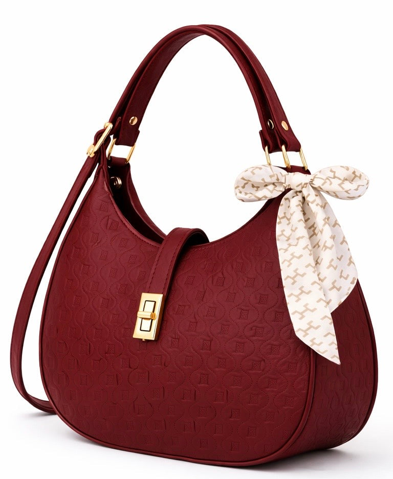 Elegant Moon Bag with Golden Accents and Stylish Scarf – The Ultimate Fashion Accessory