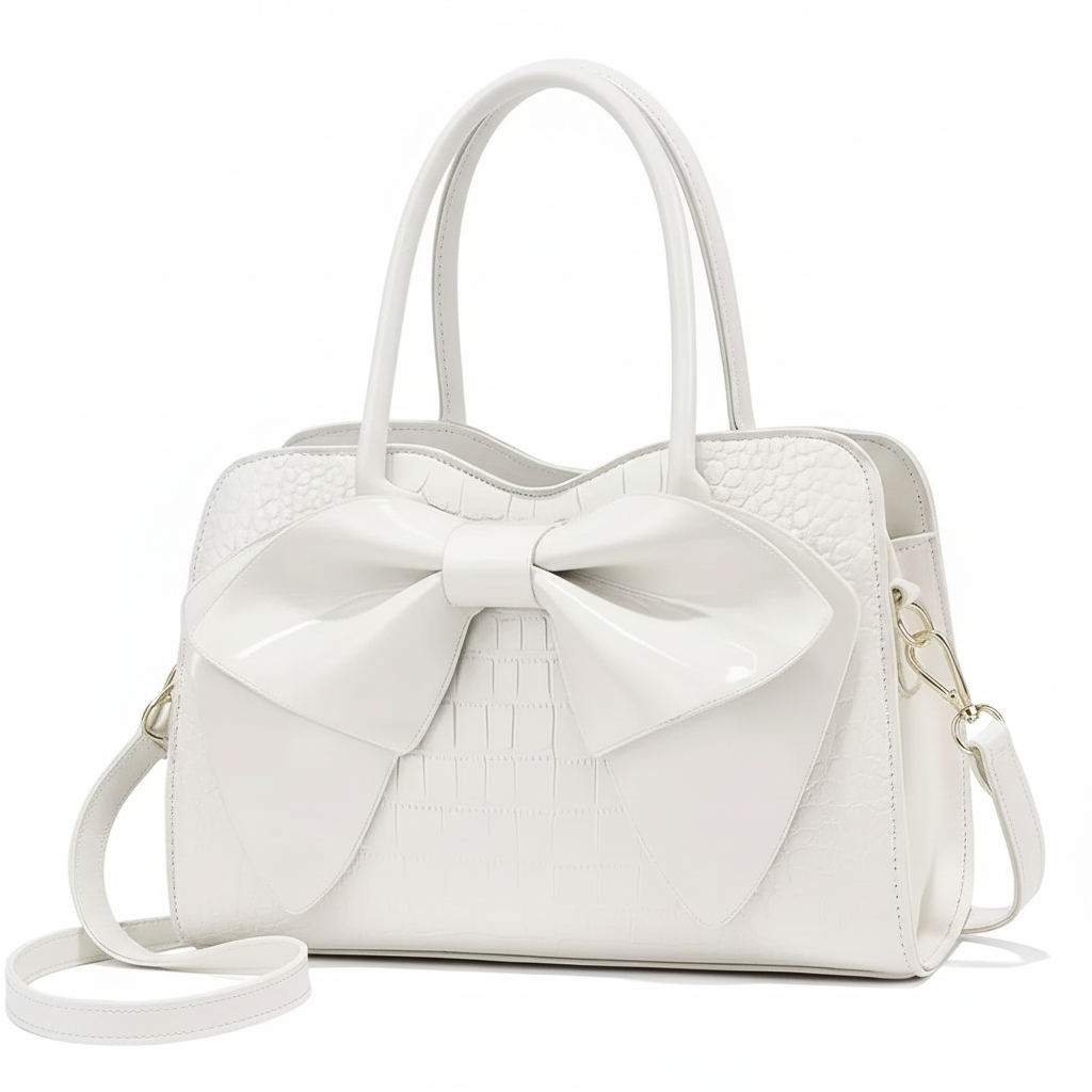 Luxury Crocodile Texture Handbag with Oversized Designer Bow