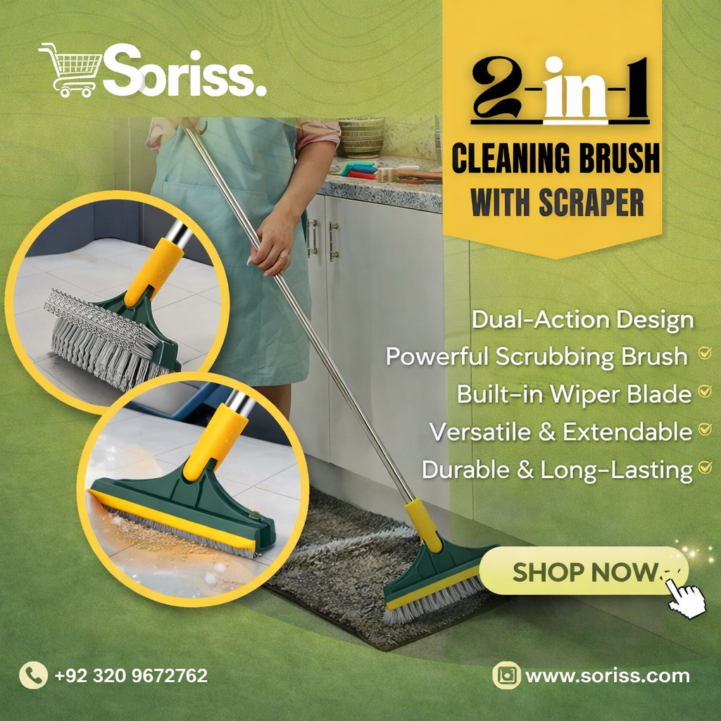 2 in 1 Cleaning Brush Floor Scrub Broom Wiper Scraper